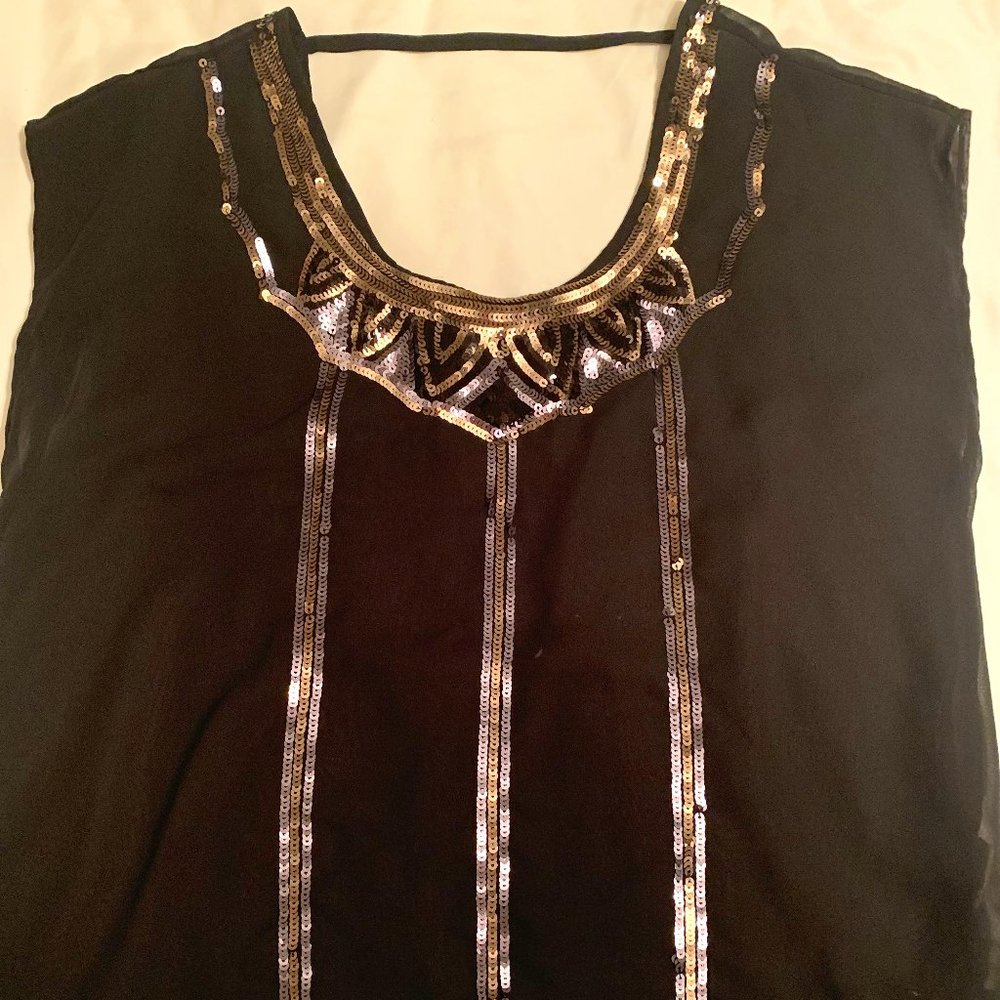 (Special Occasion) Black Blouse w/silver & gold detailing